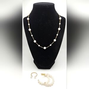 Set of Pearl Necklace Hoop Earrings and Ring (Set 3)